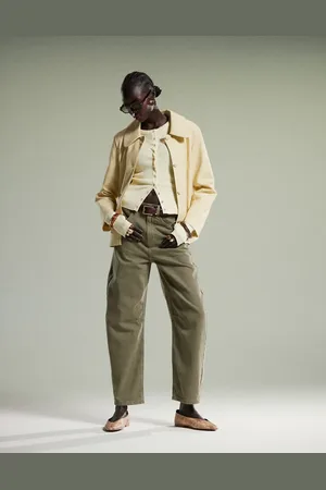 ASOS High waisted barrel leg jeans in khaki
