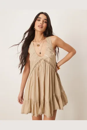 ASOS Hanky hem mini dress with scoop neck in putty