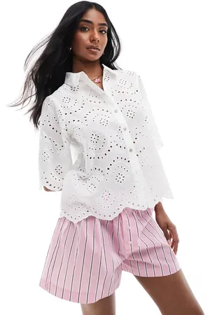 ONLY Pointelle short sleeve shirt in