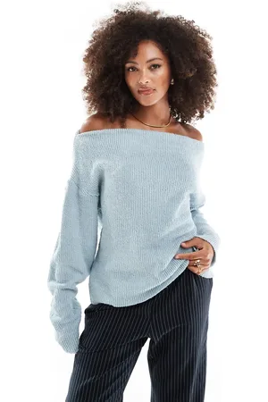 ASOS Boucle rib off shoulder sweat in blue