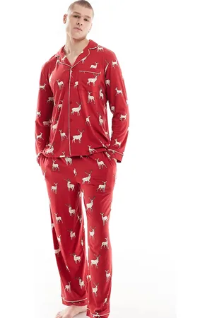 Chelsea Peers Exclusive Christmas His & Hers long sleeve revere and trouser pyjama set in reindeer print
