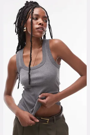 Topshop Rib scoop neck vest in dark marl