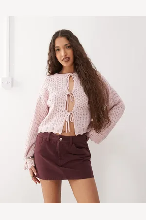 Reclaimed Tie front crochet cardigan in baby