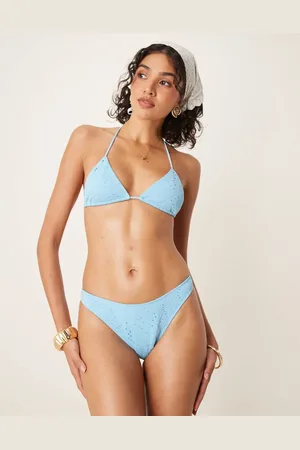 ASOS Tia textured paisley high leg bikini bottom in light