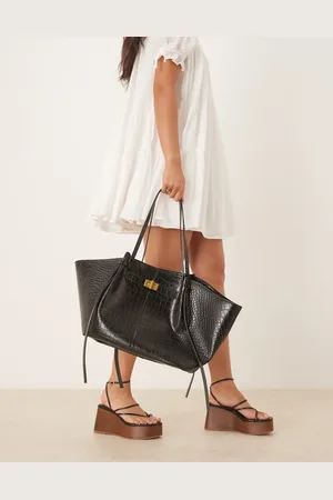 Gina Tricot Faux leather medium tote bag with strap and clutch detail in croc