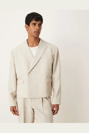 ASOS Double breasted boxy cropped suit jacket in cream