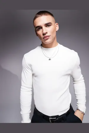 ASOS Muscle fit long sleeve high neck rib t-shirt in cream