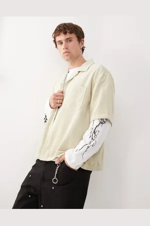 Weekday Oversized cord revere shirt in beige
