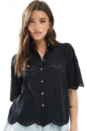 ONLY Pointelle short sleeve shirt in