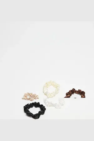 DesignB London Pack of 5 mini ruched scrunhies in classic neutrals