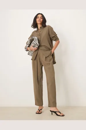 ASOS Tab waist detail tapered trousers co-ord in khaki