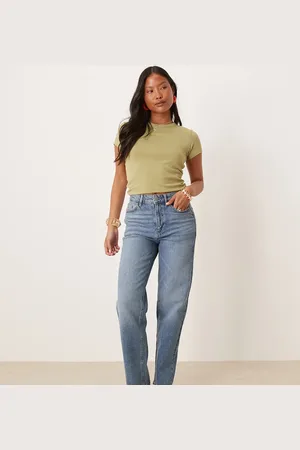 VILA Kelly high waisted wide leg jean in mid wash