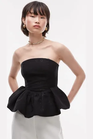 & OTHER STORIES Metallic floral brocade bandeau top with puffball hem in black