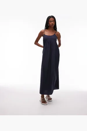 ARKET Pure cotton poplin maxi beach dress with spaghetti straps in
