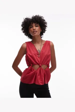 Topshop Cotton voil sleeveles knot waist top in