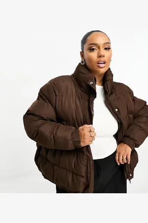 Brave Soul Plus slay puffer jacket in chocolate