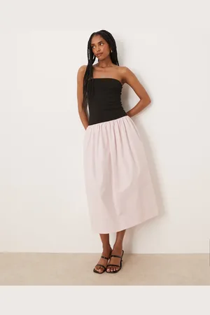 ASOS Colour block poplin mix bandeau maxi dress in