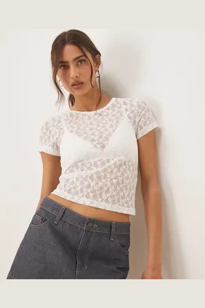 ASOS Lace sheer short sleeve semi sheer baby tee in