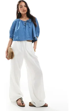 ASOS Lightweight denim top with tie front in mid