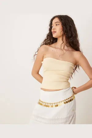 Pimkie Ribbed knit bandeau top in butter