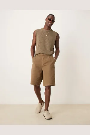 ASOS Long length jorts with pleats and double darts in tan