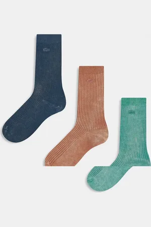 Lacoste 3 pack socks in washed red blue and green