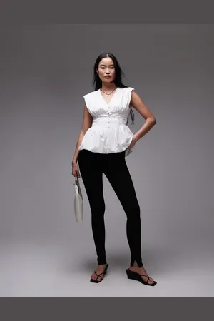 ARKET Cotton poplin pintuck blouse with corset waist in