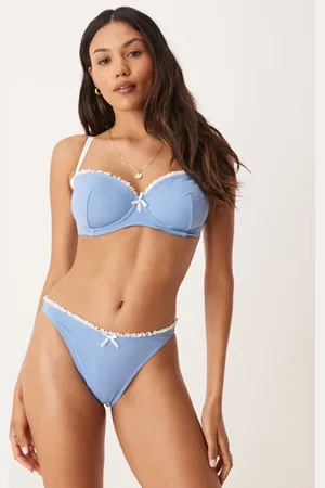 ASOS Imogen dusty with white frill high waist high leg bikini bottom in dusty