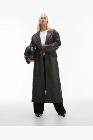 Topshop Premium real leather coat in washed