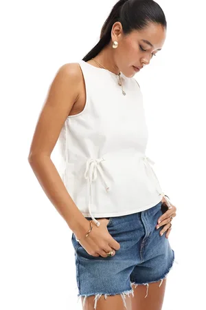 ASOS Denim tank top with cinch waist ties in ecru