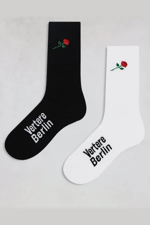 Vertere Berlin 2 pack embroidered rose socks in black and white