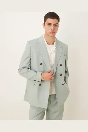 ASOS Linen blend double breasted regular suit jacket in
