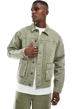 ASOS Co-ord boxy harrington jacket in khaki denim