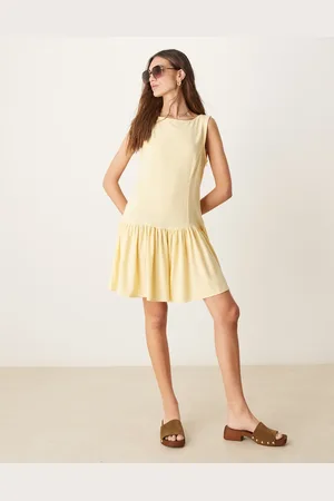 ASOS Linen blend drop waist mini dress in buttermilk