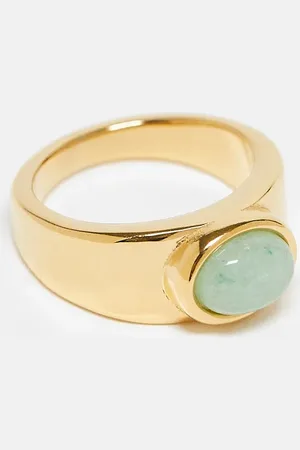 Topshop Rylie 24k stainless ring with green stone in