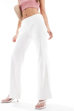 Hollister Low rise linen tailored baggy flare trousers in