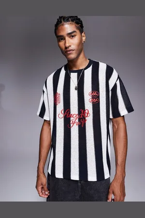 ASOS Oversized t-shirt with sports graphic in black and white striped crochet