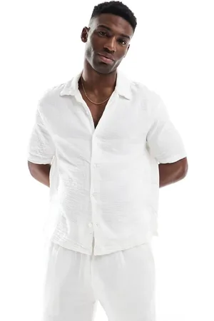 Bershka Textured revere collar co-ord shirt in
