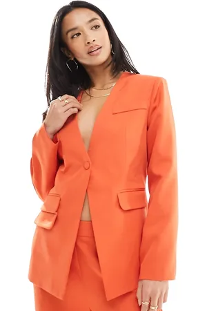 Extro & Vert Petite Tailored buttoned blazer in rust co-ord