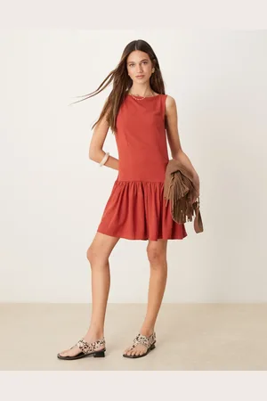 ASOS Linen blend drop waist mini dress in brick