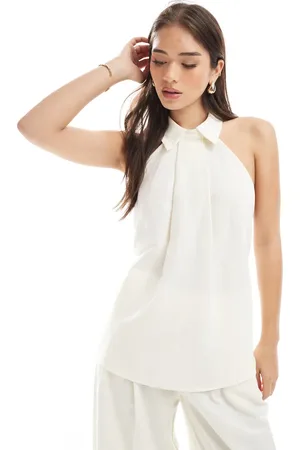 ASOS Collar detail halter top in ecru co ord
