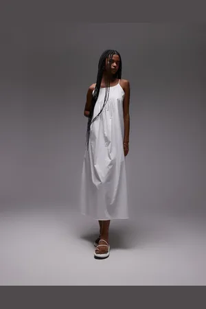 ARKET Pure cotton poplin maxi beach dress with spaghetti straps in
