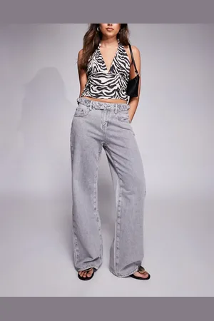 Princess Polly Scheana low rise waist buckle detail wide leg jeans in washed