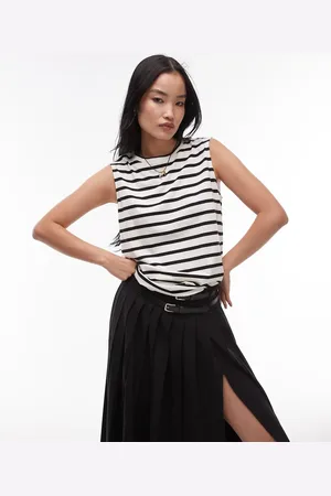 ARKET Jersey t-shirt top with cap sleeves in navy and white stripes