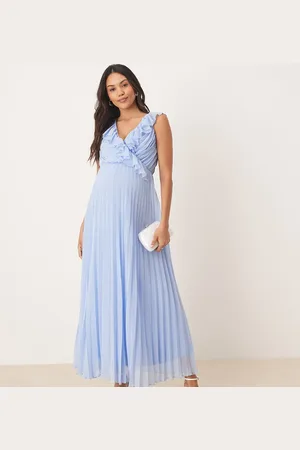 ASOS ASOS DESIGN Maternity frill wrap detail pleated midi dress in baby blue