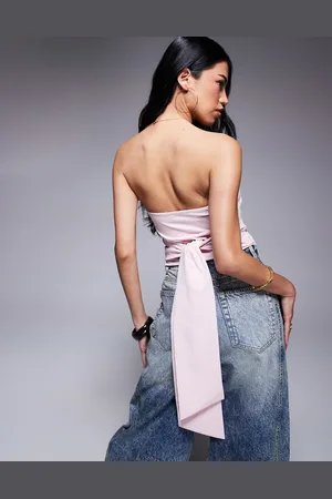 ASOS Tie waist detail bandeau top in pastel