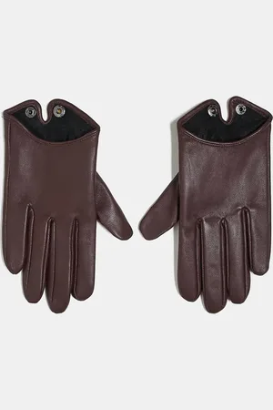 ASOS Leather touchscreen gloves in Burgundy