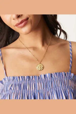 LOST SOULS Beaded chain hammered coin pendant neckalce in 18ct plated stainless steel