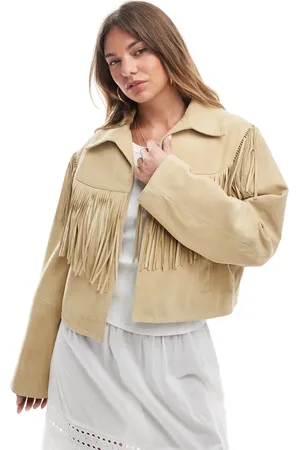 ASOS Real suede jacket with fringe in buttermilk