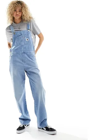 Carhartt Carhartt straight leg denim dungarees in light stone wash
